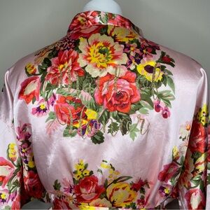 “Maid of Honor” Pink Floral Satin Kimono Wrap Dressing Gown